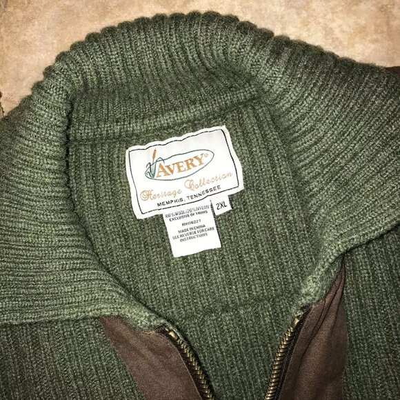 Men's Vintage Avery Heritage Cache River Oil Cloth 1/2 Zip Wool Sweater - Picture 5 of 16